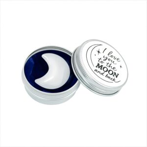 I Love You to the Moon and Back Mini Crescent — Hand-Polished White Crystal Stone Half Moon in Tin Keepsake Gift for Her or Him — Valentine’s, Anniversary, Birthday