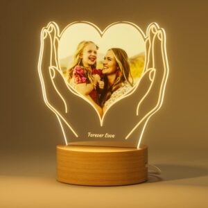 Bemaystar Personalised Heart Lamp with Photo and Text – Customised Heart Picture Frame, Valentines Gifts for Her, Personalised Gifts for Women Couple