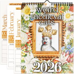Ugly Medieval Cats Calendar 2026, Funny Calendar 2026 for Cat Lovers, Weird Medieval Cats Wall Calendar Monthly Planner, Gag Gift for Wall Art & Gag Humour