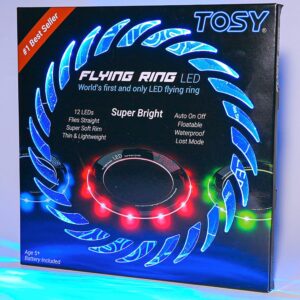 TOSY Flying Ring – 12 monocolor LEDs, Super Bright, Lost Mode, Auto Light Up, Christmas Stocking Stuffers Gift for Kid/Teen/Boy/Girl, Safe, Waterproof, Pool/Beach/Camping Toy (Blue)