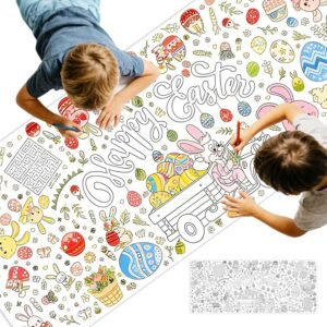 Easter Colouring Tablecloth for Kids, Easter Gifts for Kids, Colouring Easter Table Cloth 183×76.2cm Party Decorations, Rabbit and Egg Coloring Mat Suitable for Crafts for Teaching Activities