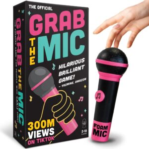 Lucky Egg Official Grab the Mic – Family Karaoke Game, 8+ Year Olds, 2-10 Players – Board Game for Bad Singers with 250 Lyrics (125 Cards) for Hilarious Nights & Birthday Party, Kids Gift