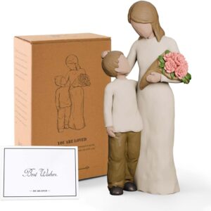 Faumsut Mother and Son Figurines Statues, Sculpted Hand-Painted Mom and Child Statues Gifts for Mother’s Day Anniversary Birthday Home Decor