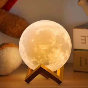 ACED Moon Lamp Upgrade 128 Colors, 3D Printing Night Light with Wooden Stand Remote & Touch Control and USB Rechargeable Gift for Her Him Kids Women Men Birthday