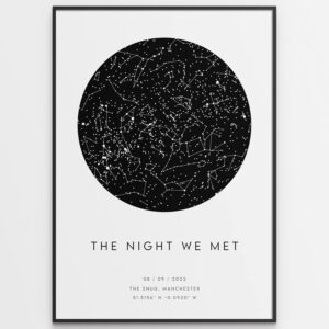 Custom Star Map Print – Night We Met – Anniversary Gift Romantic – Night Sky Constellation Print Personalised – The Perfect Valentines Gift