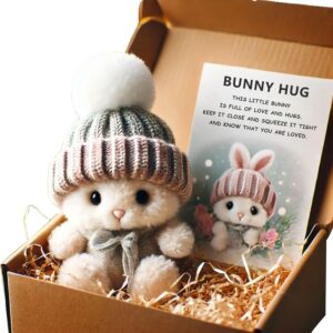 Kouamor 4 Colors Mini Bunny Hug Cute Easter Gift, Mini Bunnies, Minis Rabbits in Box, Emotional Support Positive Crochet Bunny, Handmade Plush Pocket Hug Rabbit Doll, for Kids Family Friend (grey)
