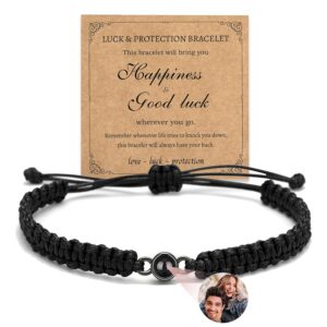 Easycosy Valentines Gifts for Him Her Personalised Photo Bracelet Custom Projection Bracelets with Picture Inside Adjustable Length Memorial Birthday Personalised Gifts for Women Men Mum Dad