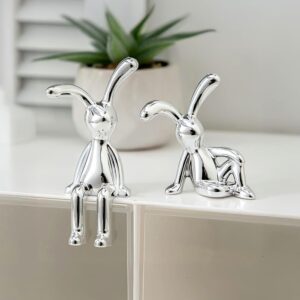 2 PCS Bunny Statue Decor White Gold Easter Sculpture Ornaments for Home, Table, Shelf Modern Decorative Gift for Women, Men, Living Room, Office, Car