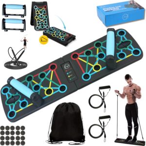 Push Up Board with Jump Rope | Multi-function Foldable Portable Press Up Board – Ultimate Home Gym Set, Storage Bag, Resistance Bands & Workout Guide – Great Gift for Men & Women