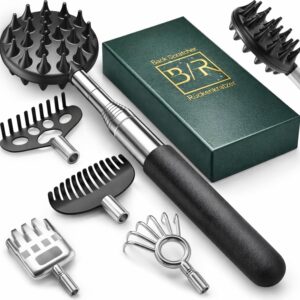 Telescoping Back Scratcher with 5Pcs Detachable Scratching Heads, Birthday Valentines Gifts for Him Men Dad Back Scratcher for Men/Women