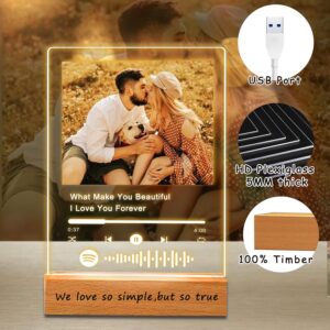 Personalized Acrylic Music Plaque with Wooden, Custom Spotify Plaque With Unique Custom Your Favorite Song & Photo For Boyfriend or Girlfriend, Customized Gifts for Couples, Famlily (5 Size: 15-40cm)