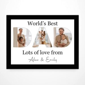 PB TECH Personalised Father’s Day Prints & Framed With DAD Pictures Inside The Letters With A Special Message Presents For Dad, Grandfather, Birthday, Christmas, Fathers Day A5, A4, A3 Unique gift