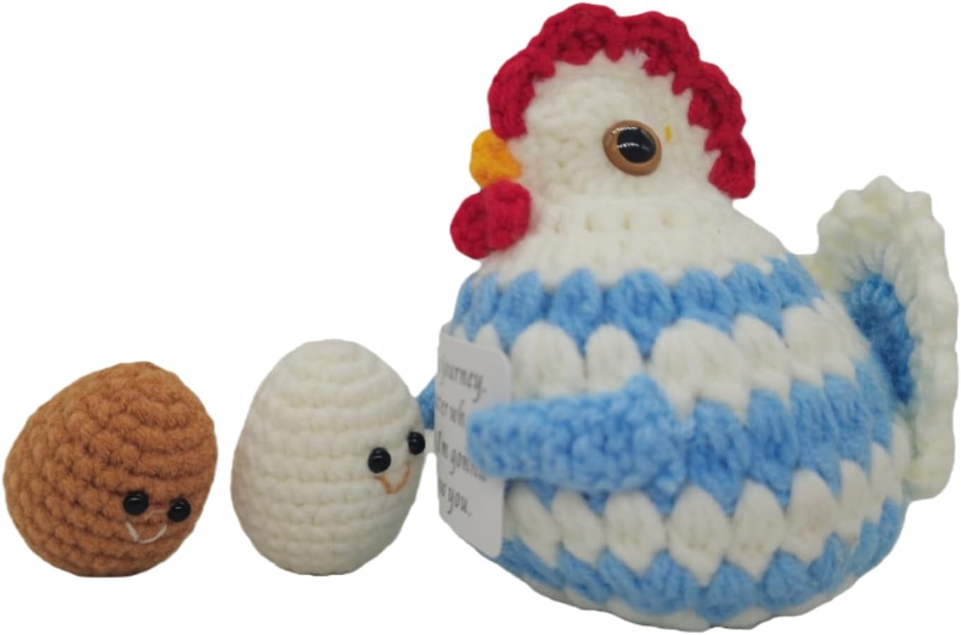 1Pc Handmade Crochet Funny Gift Blue Hen Positive Animal with Inspirational Message Card Unique Gifts for Her Him Women Men Friends,Couple,Girlfriend,Colleagues - Image 2
