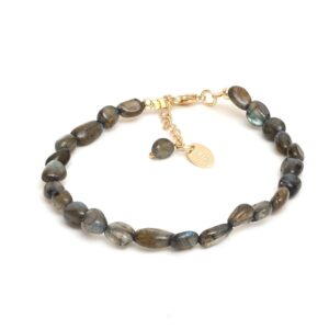 Gempires Labradorite Nuggets Bracelets for Women, Beaded Bracelets, Oval Shape Crystal, 8 inch 14k Gold Plated Adjustable Chain, Handmade, Trending Gifts for Her (labradorite)
