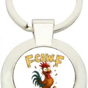 Giftme Funny Chicken Design | F-CAW-F What The Hell | Hilarious Farm Animal Gift | Perfect Gag Gift, Ractangle and round Metal Key Ring.