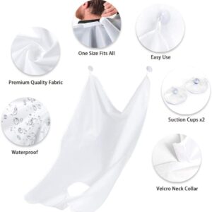 Beard Bib Apron, Beard Catcher with Suction Cups – Best Gifts for Him Men Dad Father Husband, Beard Trimmer Catcher Men’s Birthday Gift (White)
