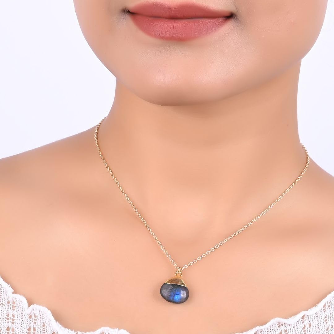 Gempires Labradorite Crystal Pendant Necklace Handmade Gemstone Teardrop Jewelry Hypoallergenic 18 Inch Gold Plated Elegant Trending Fashion Jewelry - Image 2