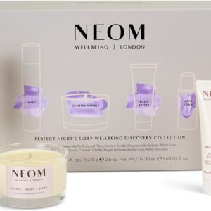 NEOM Perfect Night’s Sleep Wellbeing Discovery Collection Gift Set I Perfect Night’s Sleep Mist 30ml, Magnesium Body Butter 30ml, Bath Foam 50ml and Travel Candle 75g I Ultimate Night Routine