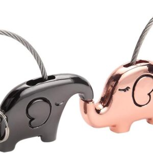 1 Pair Keyring Kissing Elephants Keychian for Couple Lovers, Sweet Gift for Valentines Day, Birthday, Wedding, Zinc Alloy Key Chain Shiny Black and Rosegold
