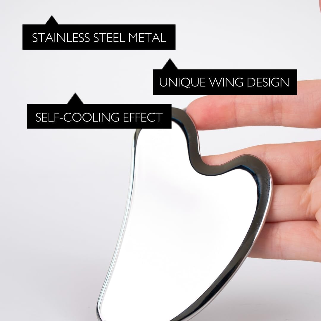 UpCircle Gua Sha Facial Tool - Relieves Tension, Aids Lymphatic Drainage + Boosts Circulation for A Healthy Glow – Stainless Steel Tool - Image 4