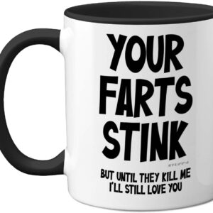 Funny Valentines Gifts for Him – Your Farts Stink Mug – Funny Mugs for Men, Birthday Gifts Boyfriend Husband Dad, Joke Novelty Present, I Love You Daughter Son Wife, 11oz Black Ceramic