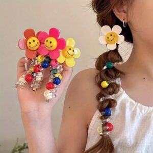 4-Pack Smile Flower Hair Ties: Spiral Coil Scrunchie Set for Women, Elastic Bubble Braid Styling Tools, Y2K Hair Accessories Gift for Thick Hair & Ponytails