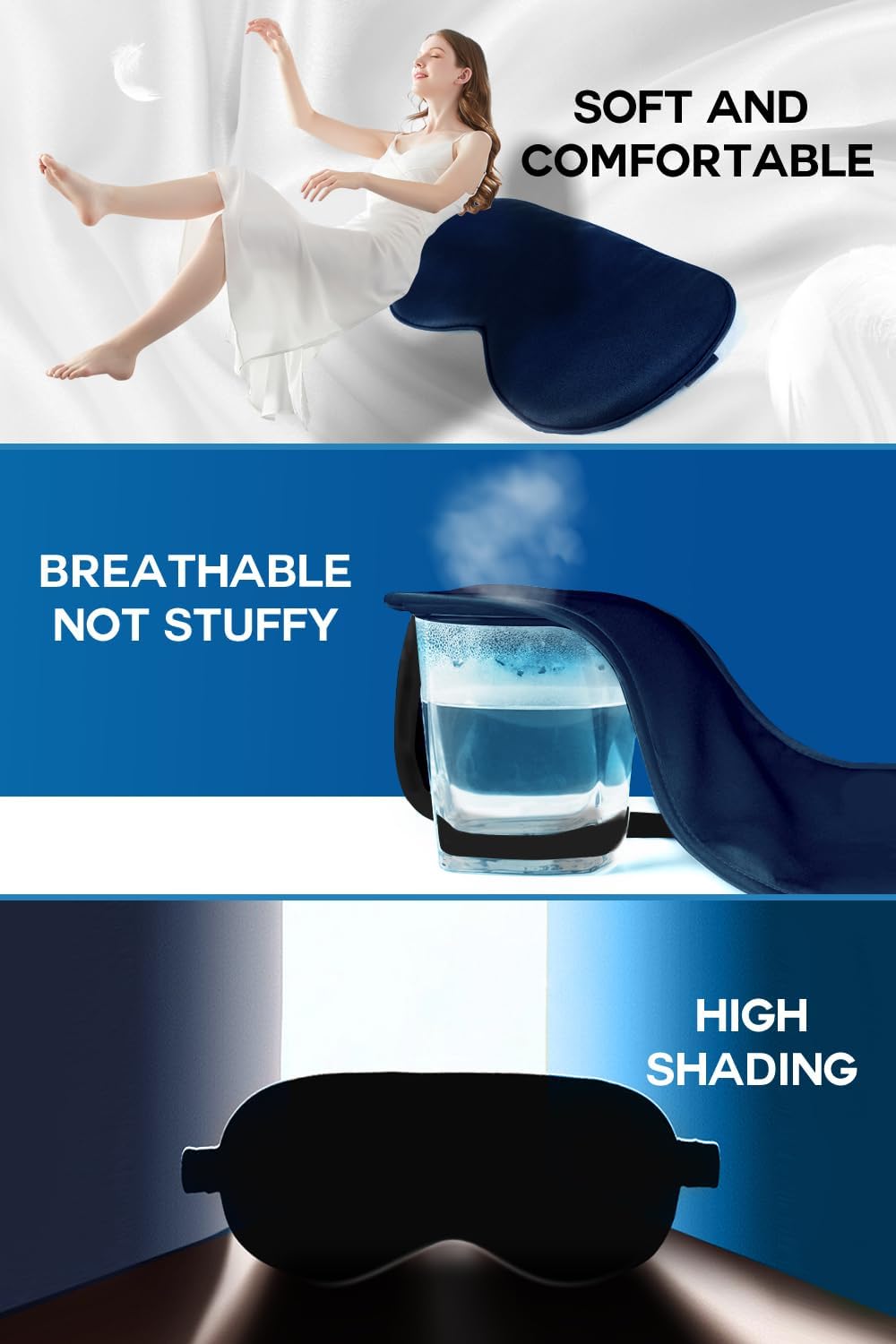 Silk Sleep Mask, 22-Momme 100% Pure Mulberry Silk Light-Blocking Eye Mask with Adjustable Strap, Hypoallergenic, Gifts for Women and Men (Blue) - Image 5