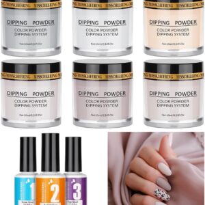 LOPHE French Dipping Powder Nail Kit with 6 Glitter Colours, 9 PCS Nail Dip Powder Starter Kit Nail Tools Dip Nail Starter Set with Base Top Coat Activator for Girls Gift Manicure DIY Art(A)