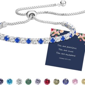 Valentines Gifts-Silver Bracelet for Womens Silver Tennis Birthstone Dainty Crystal Zirconia Bracelets Birthday Christmas Valentine’s Day Jewellery Gift for Mum Sisters Girlfriend