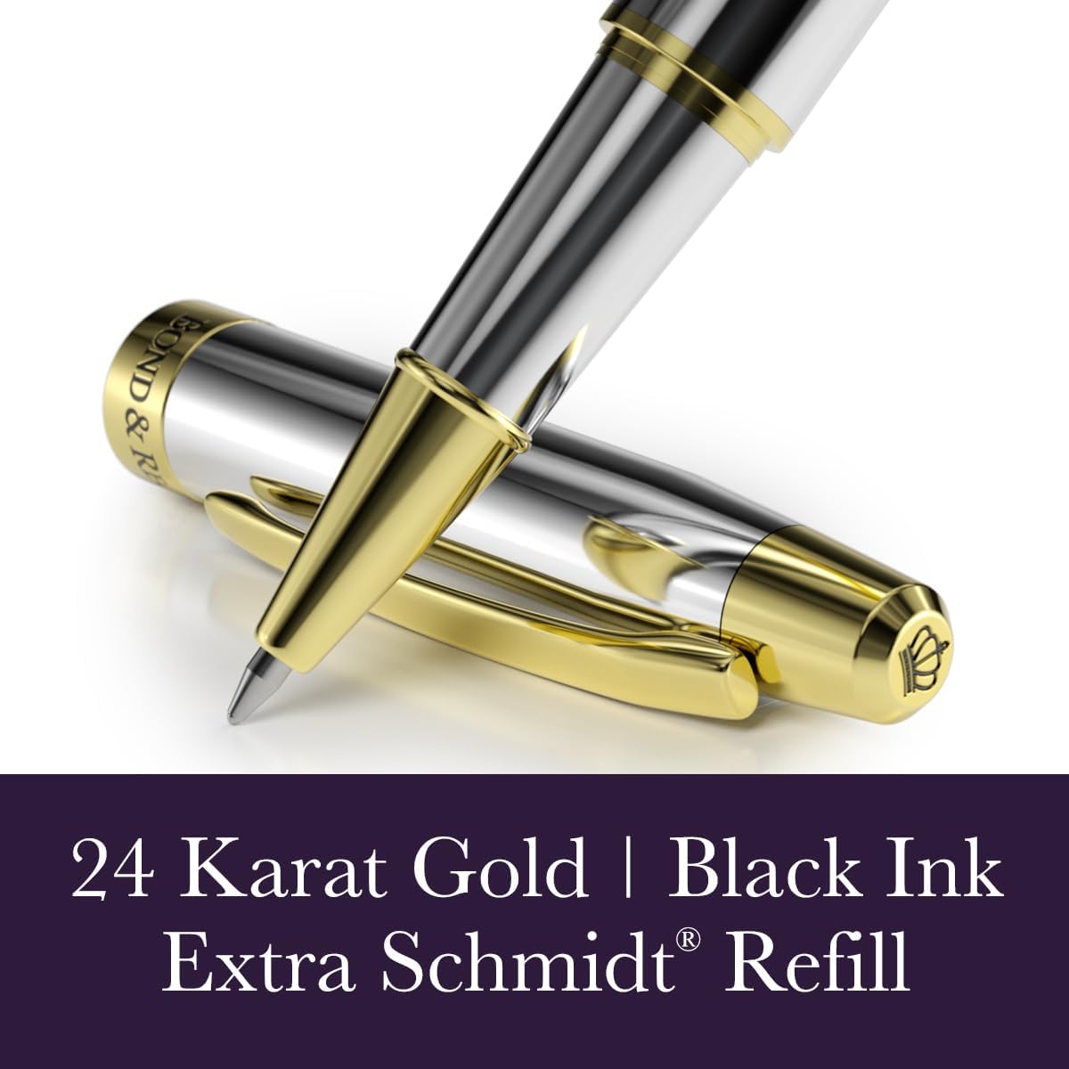 Bond & Regent Silver Chrome & 24 Karat Gold - Certified Luxury Grade Rollerball Pen | Nice Gift for Men & Women - Image 3