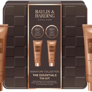 Baylis & Harding Black Pepper & Ginseng Men’s The Essentials Tin Kit Gift Set (Pack of 1) – Vegan Friendly
