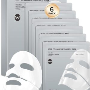 Collagen Face Mask 6PCS, Wokatta Deep Hydrating Overnight Hydrogel Mask, Moisturising & Firming, Reduce Wrinkles & Improve Elasticity, Shrink Pores & Smooth Skin, Facial Skincare