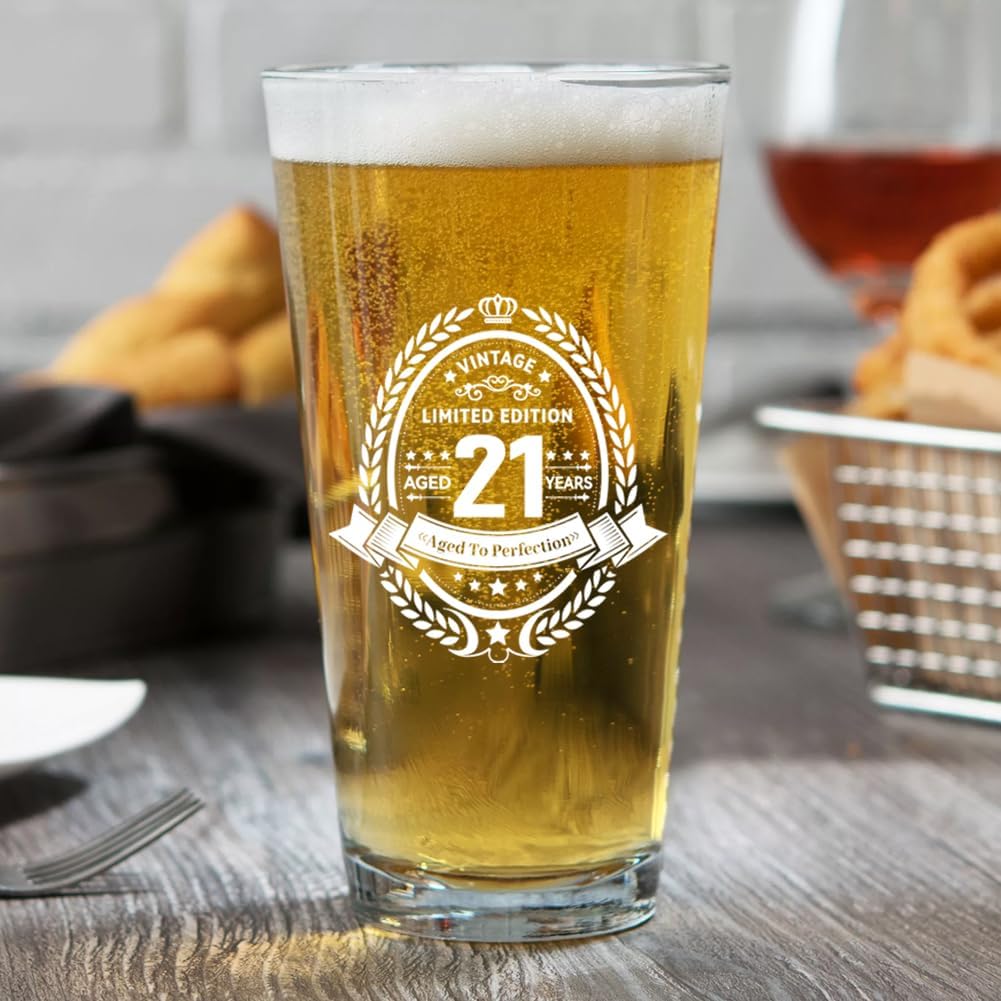 21st Birthday Gifts for Men,21st Birthday Decorations for Him,Gift Ideas for Son Brother Friend,Milestone Present for 21 Year Old Male, Beer Glass Keepsake - Image 5