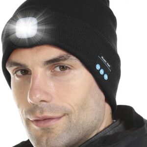 Bluetooth Hat Beanie with Headphones, Winter Knitted Music Cap with Stereo Speakers & Mic, Unisex Torch Hat for Men Women Teens