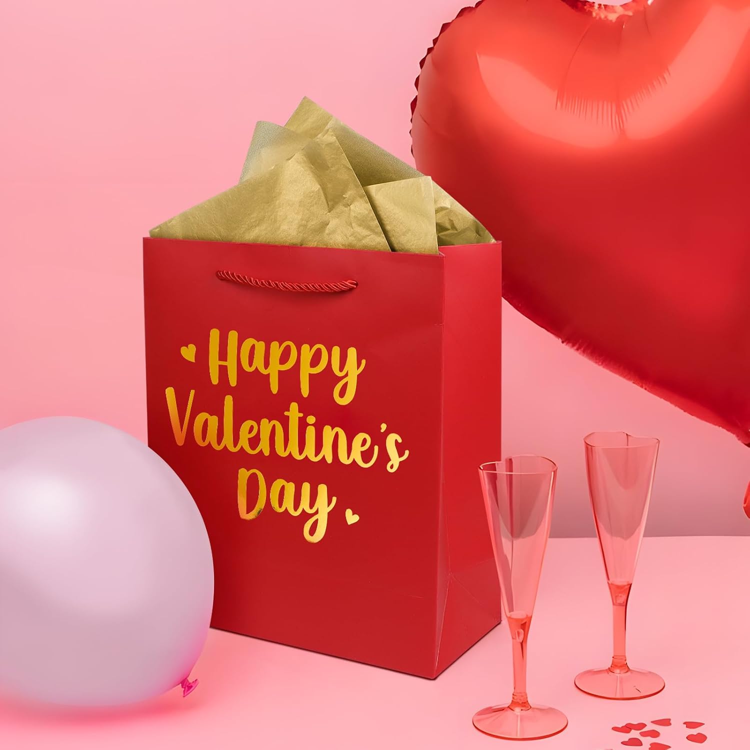 1 Pack Happy Valentine's Day Gift Bag with Tissue Paper Valentines Day Gift Tote Bags for Valentine's Day Present Bag Shopping Gift Wrap Party Favors - Image 3