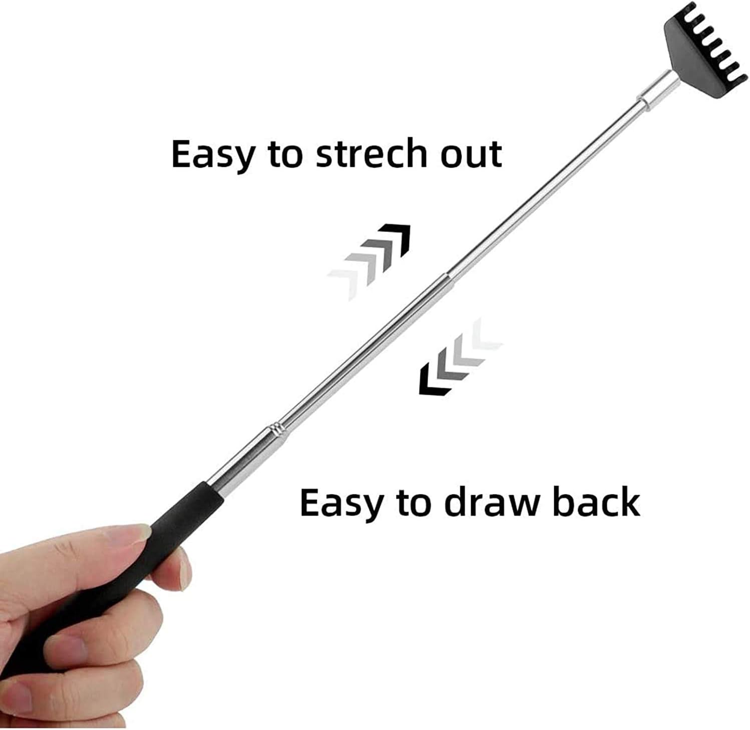 Back Scratcher, WOVTE Black Portable Extendable Stainless Steel Telescoping Back Massager for Adults Men Women Itch Relief (7.87 to 26.77 Inch) - Image 3