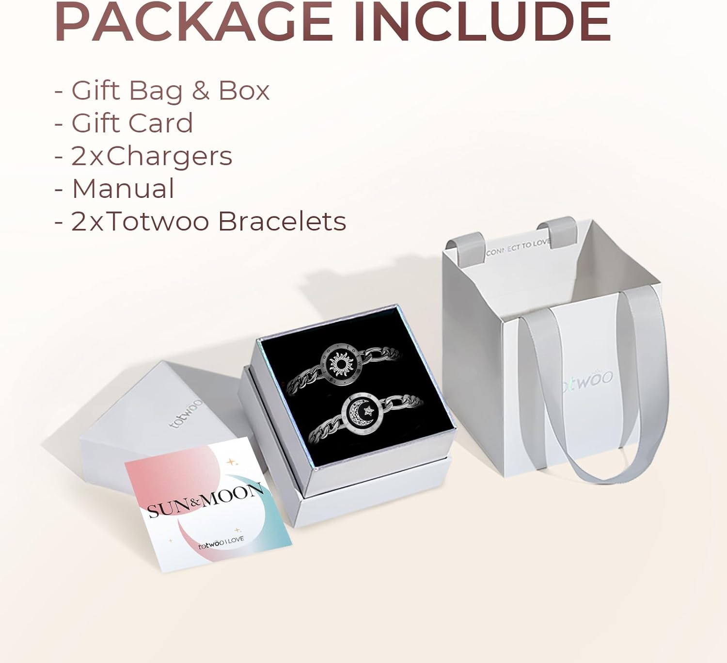 TOTWOO Touch Bracelet for Couple Vibration & Light Up Bracelets Pairing Smart Jewelry Long Distance Gifts Bluetooth App Control Figaro Black & Silver - Image 6