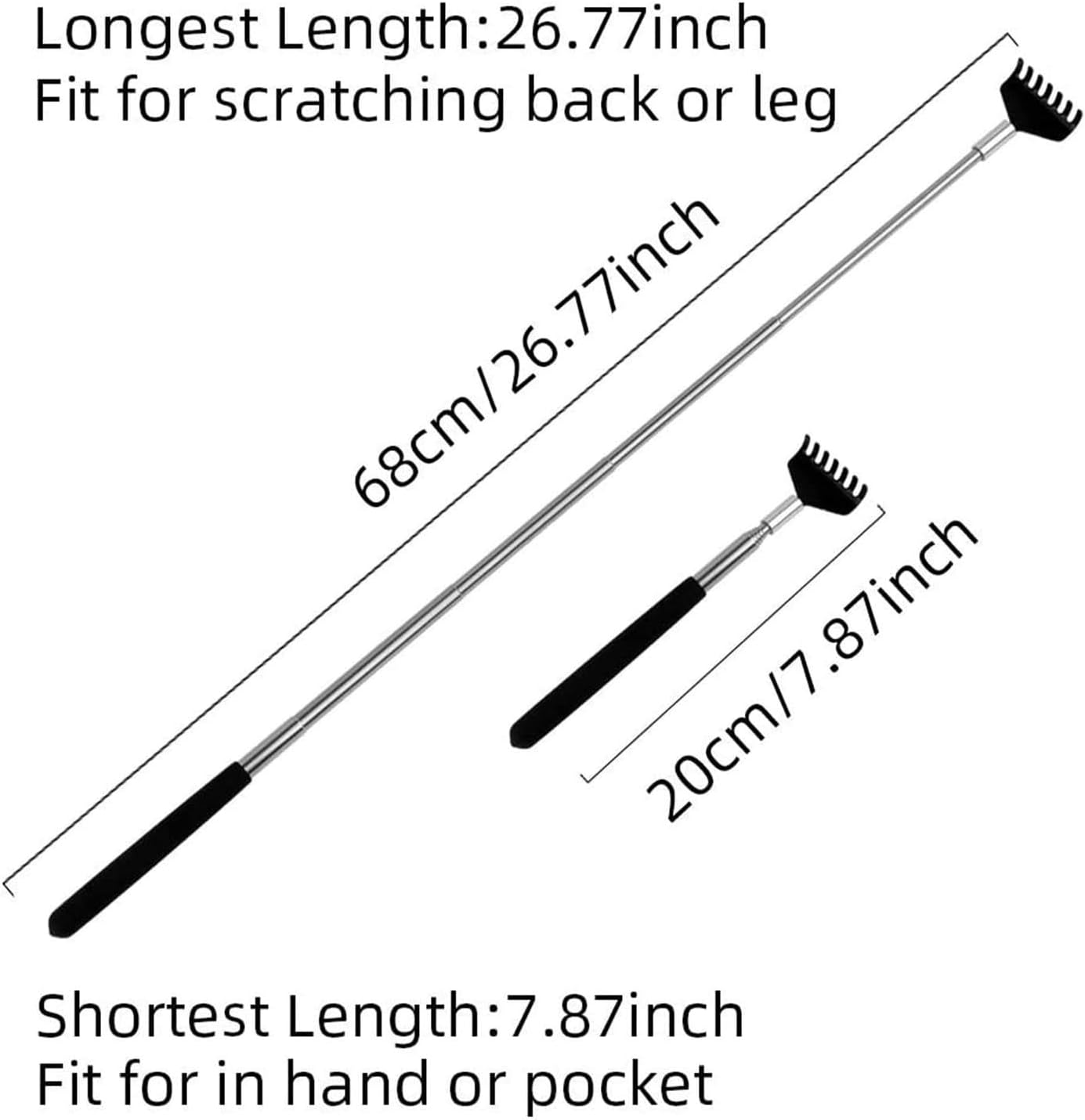 Back Scratcher, WOVTE Black Portable Extendable Stainless Steel Telescoping Back Massager for Adults Men Women Itch Relief (7.87 to 26.77 Inch) - Image 2