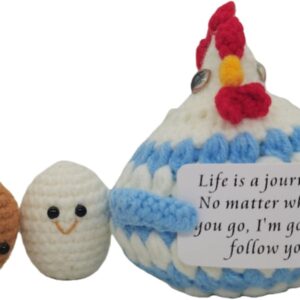 1Pc Handmade Crochet Funny Gift Blue Hen Positive Animal with Inspirational Message Card Unique Gifts for Her Him Women Men Friends,Couple,Girlfriend,Colleagues
