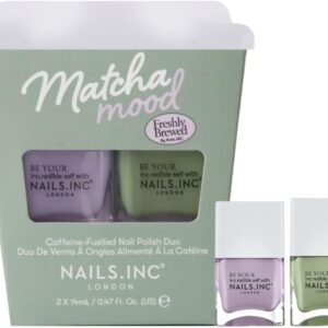 Nails Inc Matcha Mood Nail Polish Duo Gift Set, Caffeine & Green Tea Infused, Fast Drying, Long Lasting, High Shine, Chip Resistant, Air Dry Manicure, Cruelty Free, Matcha Green & Lilac, 2 Piece Set