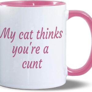 My Cat Thinks You’re A Cunt | Funny Gift Idea Cup Tea Coffee | 11oz Pink Inner/Handle Mug