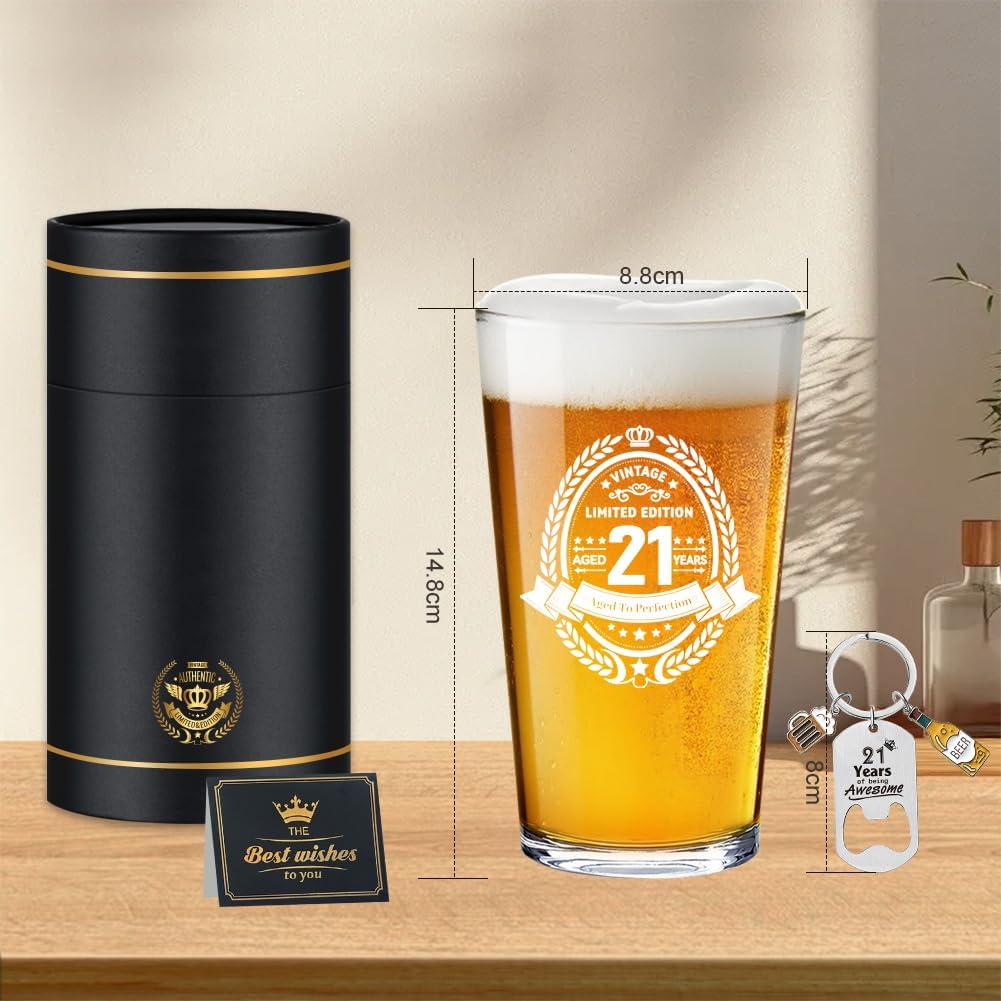21st Birthday Gifts for Men,21st Birthday Decorations for Him,Gift Ideas for Son Brother Friend,Milestone Present for 21 Year Old Male, Beer Glass Keepsake - Image 2