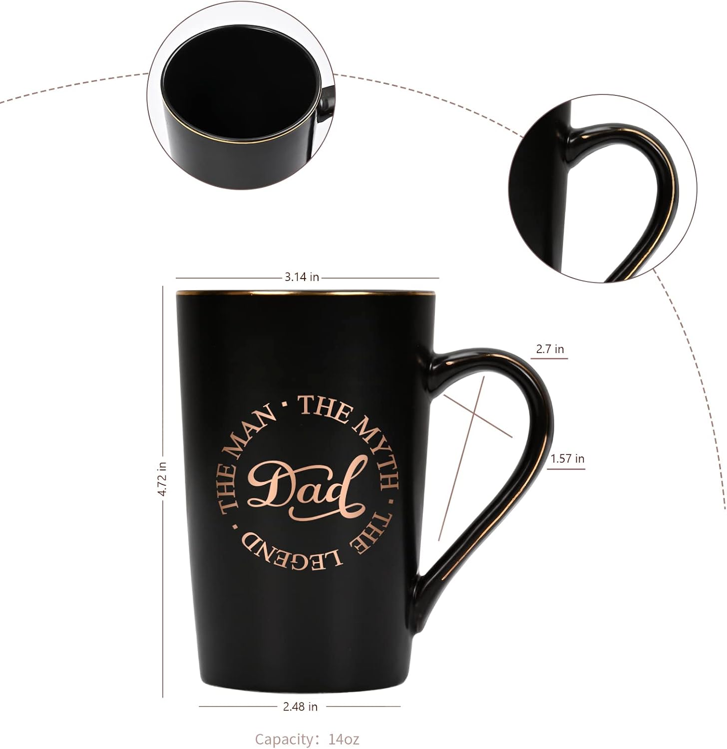 Dad Birthday Gifts Coffee Mug Dad Gifts from Daughter Son, Father's Day Birthday Chirstmas Gifts for Dad Coffee Cup - The Man The Myth The Legend, Black 14oz - Image 7