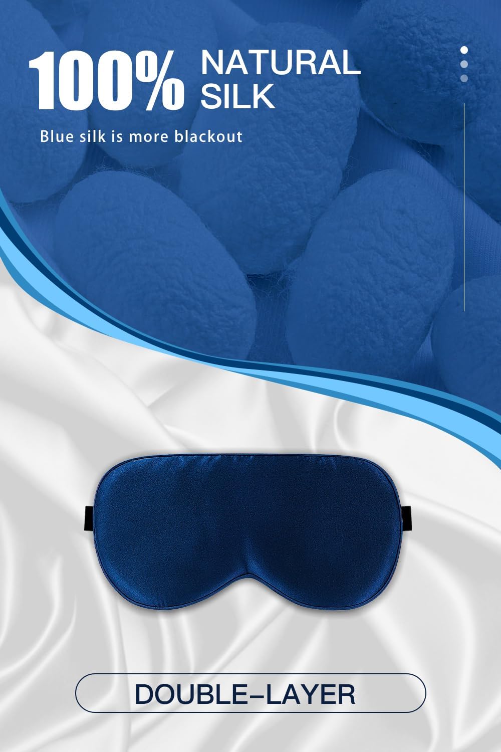 Silk Sleep Mask, 22-Momme 100% Pure Mulberry Silk Light-Blocking Eye Mask with Adjustable Strap, Hypoallergenic, Gifts for Women and Men (Blue) - Image 2