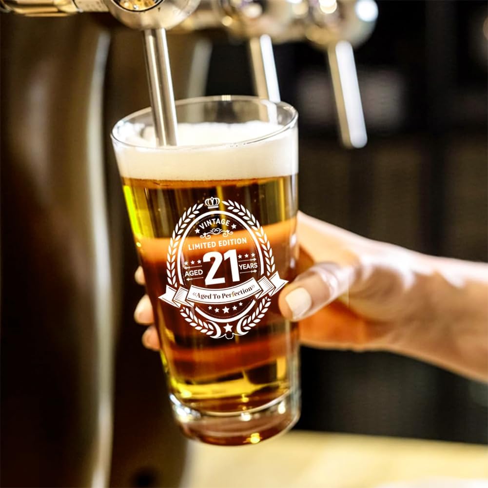 21st Birthday Gifts for Men,21st Birthday Decorations for Him,Gift Ideas for Son Brother Friend,Milestone Present for 21 Year Old Male, Beer Glass Keepsake - Image 4