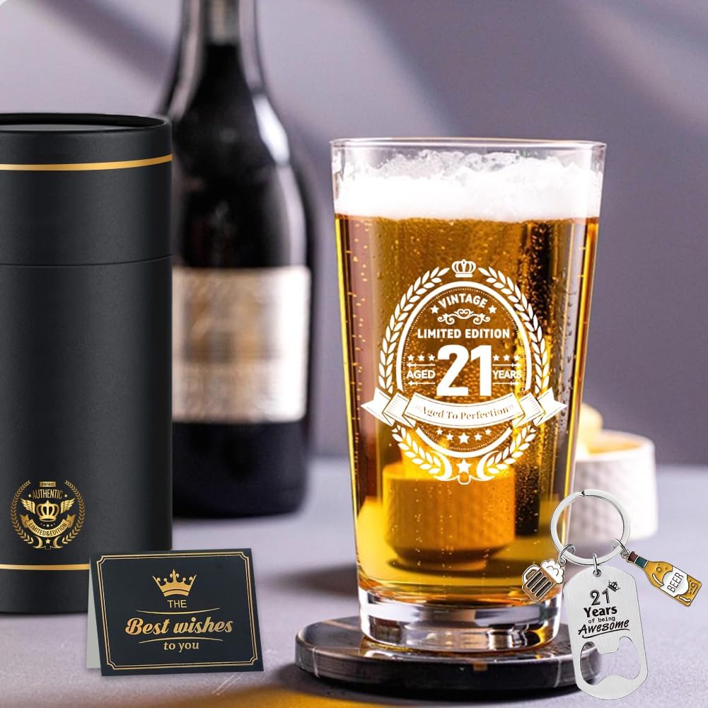21st Birthday Gifts for Men,21st Birthday Decorations for Him,Gift Ideas for Son Brother Friend,Milestone Present for 21 Year Old Male, Beer Glass Keepsake - Image 6