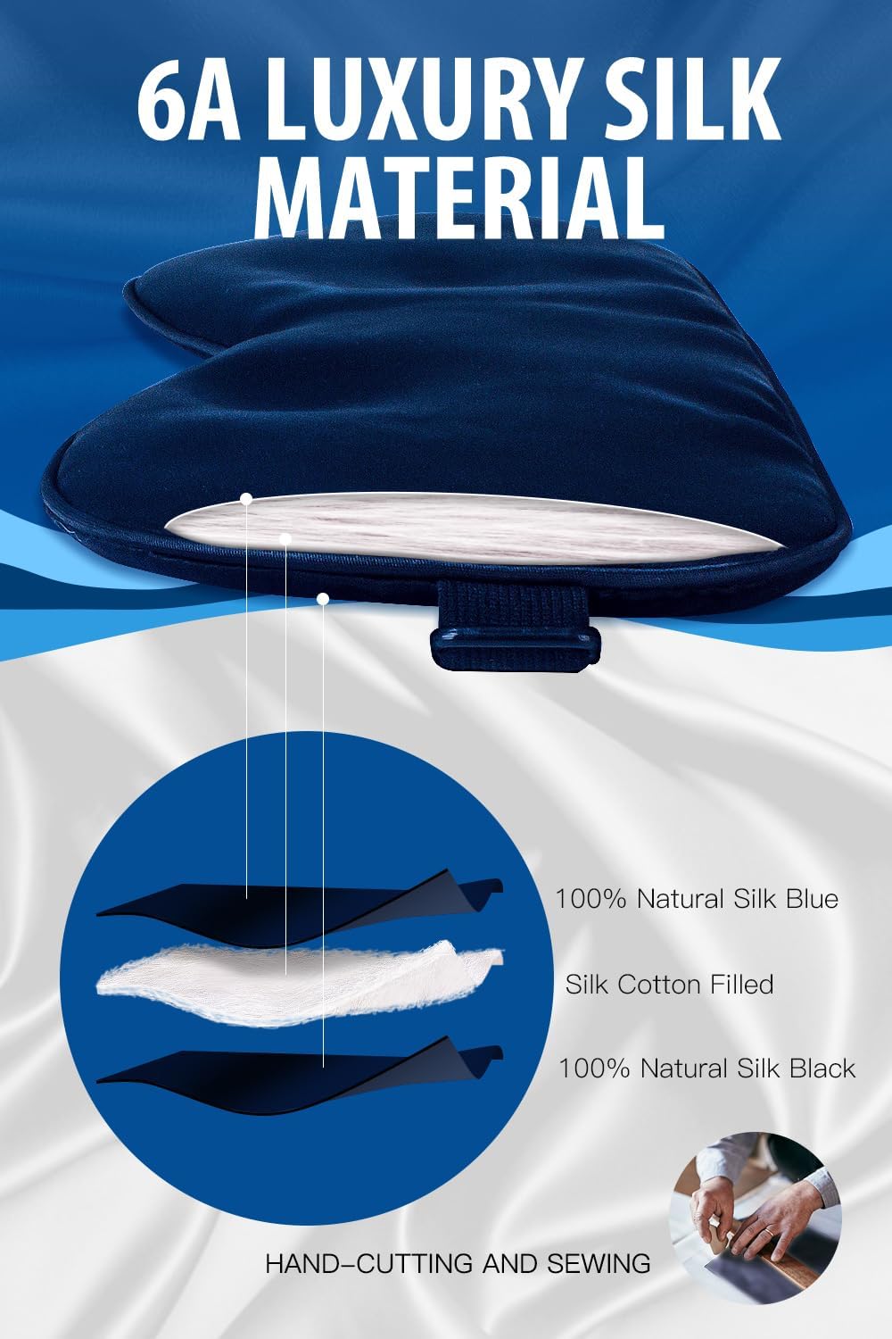 Silk Sleep Mask, 22-Momme 100% Pure Mulberry Silk Light-Blocking Eye Mask with Adjustable Strap, Hypoallergenic, Gifts for Women and Men (Blue) - Image 3