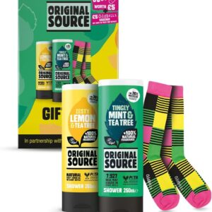 Original Source x Oddballs Gift, Set Mint & Tea Tree Shower Gel, Lemon & Tea Tree Shower Gel, Oddballs Socks, Gifts for Men, 100 Percent Natural Fragrance, Vegan, Cruelty Free