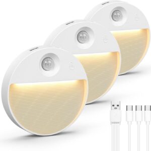 Onumii Motion Sensor Night Light LED Stair Light USB Rechargeable for Wardrobe, Cupboard, Bedroom, Hallway, Toilet – Auto On/Off, Wireless Stick-On Magnetic Light (3 Pack)