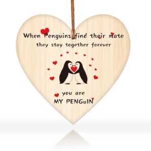 I Love You Gifts for Him Her – You Are My Penguin Together Forever Theme, Wooden Hanging Heart Plaque, Valentines Anniversary Cute Sign, Valentines Day Presents for Boyfriend Girlfriend Husband Wife